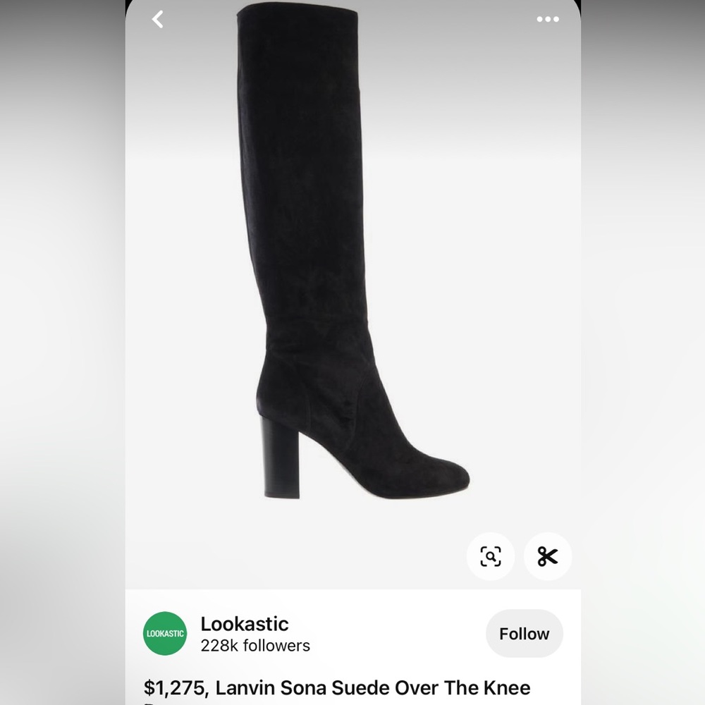 Vintage LANVIN black Suede shearling lined knee high heeled boot 36 5.5